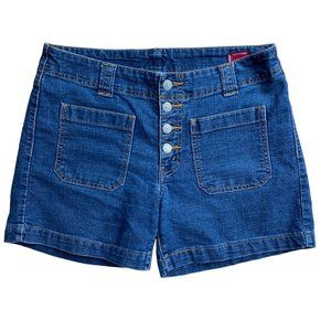 Levi's Misses 90s Button Fly Patch Pocket Hippie Blue Jean High Rise Shorts-8